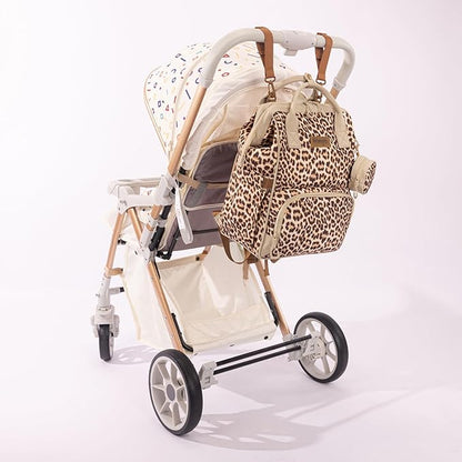 Wrangler Leopard Print Backpack Multifunction Baby Travel Bag with Changing Pad, Stroller Straps and Pacifier Case WG2204-91103LP-BR