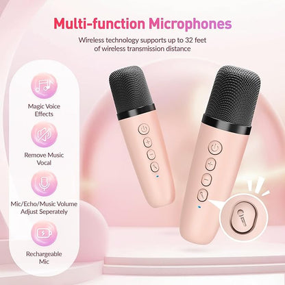 Karaoke Machine for Kids Adults, Mini Portable Bluetooth Karaoke Speaker with 2 Wireless Microphone and Lights, Christmas Birthday Gifts for Girls Ages 4, 5, 6, 7, 8, 9, 10, 12+ Family Home Party