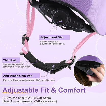 Vvinca Kids Toddlers Bike Helmet Adjustable for Ages 3-5-8 Years, Knee Pads and Elbow Pads Set Wrist Guard Sports Protective Gear Set for Roller Skate Bicycle Skateboard Scooter Girl Boy Birthday Gift