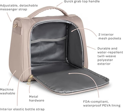 JuJuBe New Insulated Bottle Bag, Breastmilk Storage Bag for Baby Bottles, Insulated Waterproof Lunch Bag or Cooler Bag for Nursing, Milk, Food, Baby Formula, Snacks, Daycare, Taupe, Mother's Day Gift