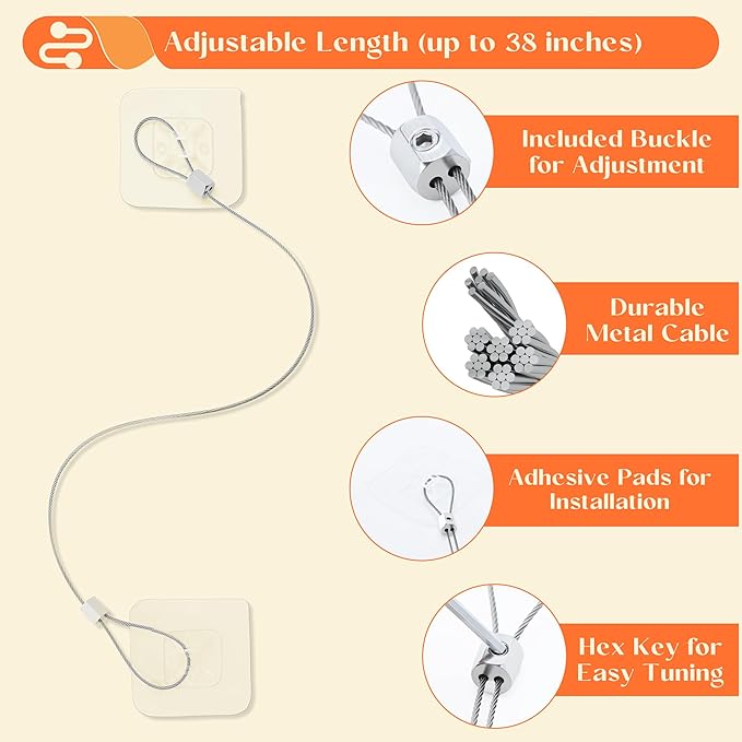 4 Pack 40" TV Safety Stainless Steel Straps Adjustable, Adhesive Anti-Tip Furniture Anchor for Flat Screen, TV and Furniture Safety Straps for Baby Proofing
