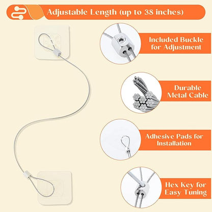 4 Pack 40" TV Safety Stainless Steel Straps Adjustable, Adhesive Anti-Tip Furniture Anchor for Flat Screen, TV and Furniture Safety Straps for Baby Proofing