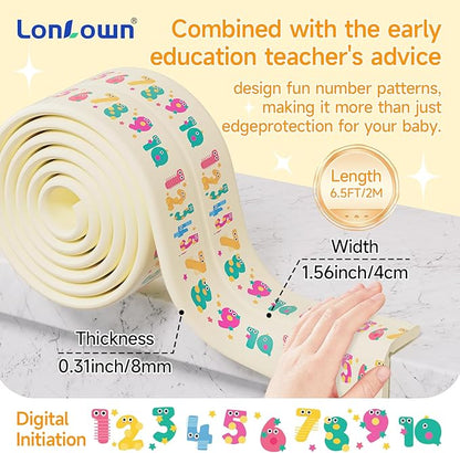 Edge Protector for Baby 6.5ft Soft Protective Foam Cushion Furniture Edge and Corner Guards Baby Child Proofing Cartoon Digital Pattern Odorless Safe for Table,Fireplace,Countertop