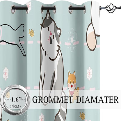 Lovely Cat Blackout Curtains 2 Panels 63" Inch Drapes for Kids Nursery Bedroom Kids Blackout Curtains Animal Themed Grommet Top Thermal Insulated Curtains for Nursery, 82 in x 63 in