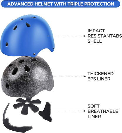 DaCool Kids Bike Helmet Set Skateboard Knee Pads - Kids Helmet Elbow Pads Wrist Guards Adjustable for 3~10yrs Girl Boy Kids Protective Gear Set for Sport Cycling Bike Roller Skating Scooter
