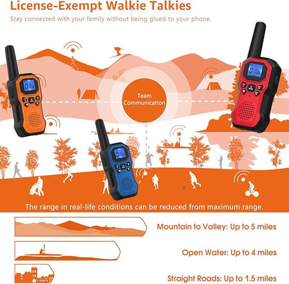 Walkie Talkies for Adults Long Range 2 Way Radios for Kids Rechargeable 4 Pack, Hiking Camping Skiing Cruising Gear with Lamp, USB-C, SOS Siren, NOAA Alert, iVOX Hands-Free, One-Touch Pairing