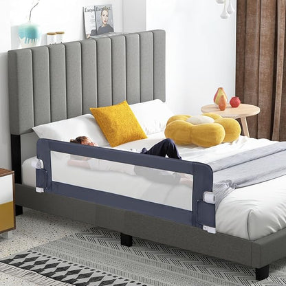 HONEY JOY 2 Pack Bed Rails for Toddlers, 60-Inch Extra Long, Foldable Portable Swing Down Safety Bed Guard Rail, Toddler Bed Rails for Crib, King Queen Full Twin Size Bed Mattress (Gray)