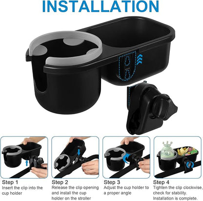 Accmor Stroller Cup Holder with Tray, Universal Cup Holder, Bike Bottle Holder, 360° Rotatable Large Caliber Drinks Holder for Stroller, Bike, Wheelchair, Walker