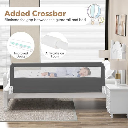 BABY JOY Bed Rails for Toddlers, 71'' Extra Long, Swing Down Bed Guard w/Safety Strap, Folding Baby Bedrail for Kids Twin, Double, Full Size Queen & King Mattress (71-Inch, Gray)