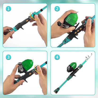 Kids Fishing Pole Kit Set，Portable Telescopic Fishing Rod and Reel Combo Full Kits for Boys, Girls, Beginner, Youth