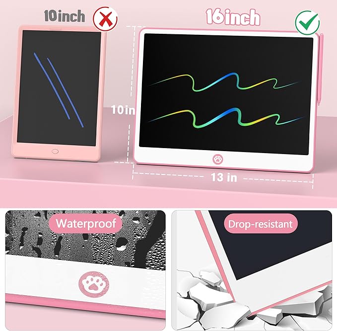 Hockvill LCD Writing Tablet for Kids 16 Inch, Toys for Girls Boys Drawing Pad for 3 4 5 6 7 Year Old Kids Toys, Easter Basket Stuffer for Kids, Toddler Doodle Board Travel Essentials - Pink