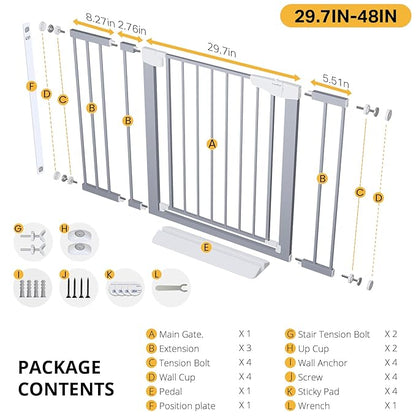 Cumbor 29.7-48" Baby Gate for Stairs, Mom's Choice Awards Winner-Dog Gates for Doorways, Auto Close Safety Pet Gate for Dogs Indoor, Easy Install Pressure Mounted Child Gate with Walk Thru Door, Gray