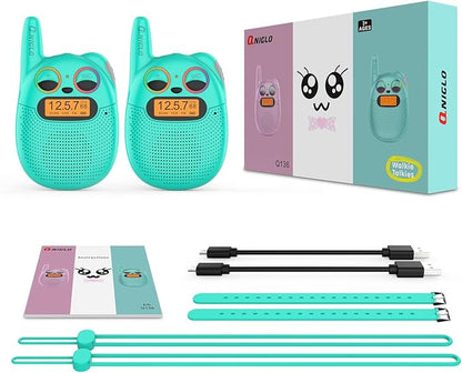 Qniglo Walkie Talkies for Kids Rechargeable, Christmas Birthday Gifts for Boys Age 3-12,Long Range Kids Walkie Talkies with FM Radio for Outdoor Camping Toys for 5 6 7 8 9 10 Year Old Teens Boy 2 Pack