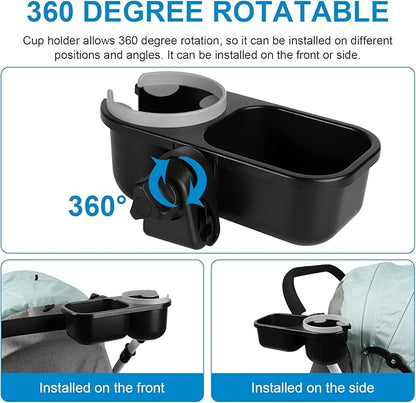 Accmor Stroller Cup Holder with Tray, Universal Cup Holder, Bike Bottle Holder, 360° Rotatable Large Caliber Drinks Holder for Stroller, Bike, Wheelchair, Walker
