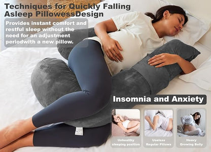 Pregnancy Pillows for Sleeping, Detachable and Adjustable with Pillow Cover, Maternity Body Pillow for Adults, Support for Back, Legs, Belly, HIPS and Pregnancy Must Haves Grey