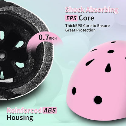 Adjustable Kids Bike Helmet with Knee & Elbow Pads Set, Color Gradient Design for Boys and Girls Aged 3-14+, for Skateboarding, Scooter, Roller & Inline Skating, Longboard