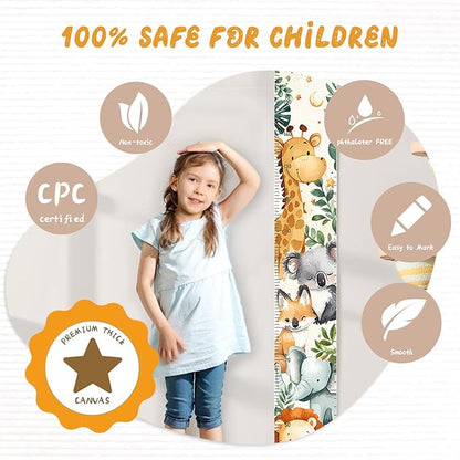 Personalized Name Baby Growth Height Chart Handing Ruler Wall Decor for Kids, Animals Canvas Removable Height Growth Chart, Nursery Decor, Toddler Kid Room Decoration, Hangable