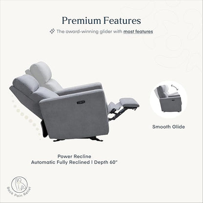 Nurture& The Glider – Premium Power Recliner Nursery Chair with Stationary Headrest | Designed for Comfort and Simplicity | Built-in USB Charger