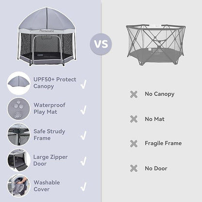 Pamo Babe Baby Playpen with Sun Protection Canopy - Indoor & Outdoor Play Yard for Babies and Toddlers - Baby Tent with Zipper Door