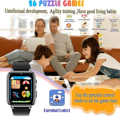 Goodatech 1.69'' Kids Smart Watch for Kids Boys Girls, Camera,26 Puzzle Games,Video Music Player,Pedometer,Alarm Clock, Learning Education Toys Gifts for 4-12 Years Children (Black)
