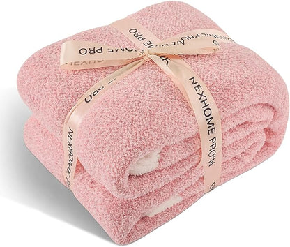 NEXHOME PRO Soft Blankets Pink Twin Size, Cozy Throw Blanket for Couch, Warm Reversible Knit Blanket for Women, Fuzzy Lightweight Throws for Sofa, Bed, Picnic, Heather Hot Pink, 60 x 80 inches