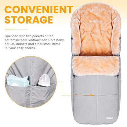 Orzbow Stroller Footmuff Universal | Faux Wool Baby Bunting Bag | Warm, Weather-proof, Adjustable Buckles | Winter Stroller Blanket Cover | Baby Sleeping Bag for Cold Weather Accessories, Light Gray