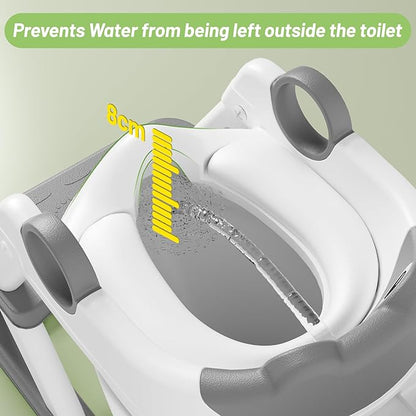 Frog Potty Training Seat, Upgrade Toddler Toilet Seat for Kids Boys Girls, 2 in 1 Potty Training Toilet for Kids, Splash Guard Anti-Slip Pad Step Stool
