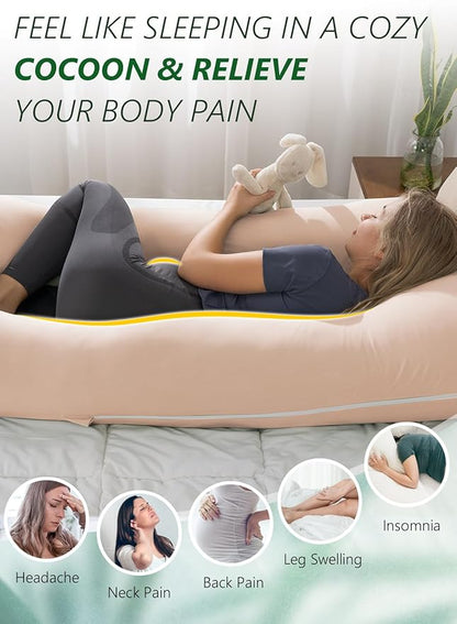 Meiz Pregnancy Pillows, Pregnancy Pillows for Sleeping Cooling, U Shaped Full Body Pillow for Adult, Rayon Cover from Bamboo, Light Apricot