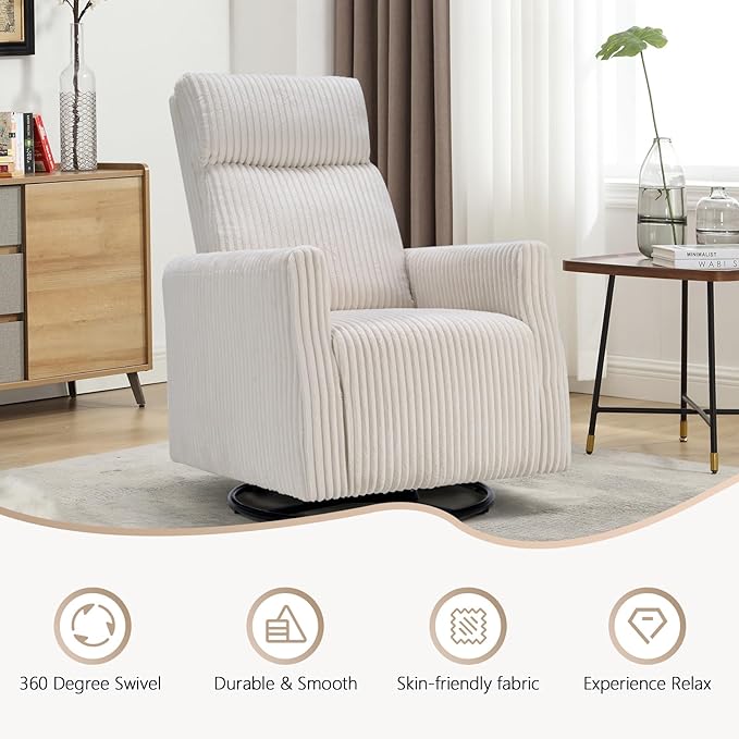 CANMOV Swivel Rocker Chair Set of 2, Swivel Accent Chair with High Back and Arms, Corduroy Glider Chair for Living Room Bedroom Nursery, Beige