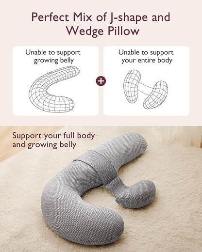Momcozy Pregnancy Pillows, Original F Shaped, with Air Layer Cover, Grey