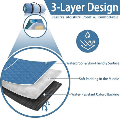 PY SUPER MODE Picnic Blankets Extra Large, Waterproof Foldable Outdoor Beach Blanket Oversized 83x79” Sandproof, 3-Layer Picnic Mat for Camping, Hiking, Travel, Park, Concerts(Abstract Blue)