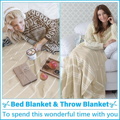 Oversized Turkish Beach Towel Blanket XXL Cotton Sandproof Towels Boho Woven Extra Large Big Sand Free Giant Throw Thick Blankets Huge Quilt XL Picnic Camping Necessities Cloud For Adult Gifts Beige