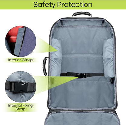 Padded Car Seat Travel Bag for Airplane, Heavy Duty Backpack for Air Travel, Water-Resistant Carrier with Shoulder Strap, Fits Most Car Seats (Blue+Black)