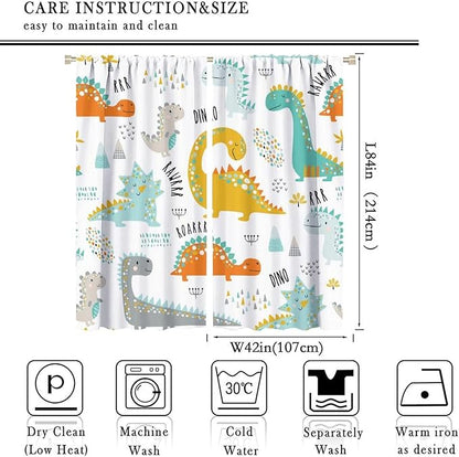 Dinosaur Curtains for Kids Boys Girls Home Decor Childish Cute Dino Animals Print Pattern Rod Pocket Blackout Window Drapes for Nursery Baby Bedroom Playroom W42xL84in 2 Panels