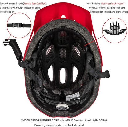 Kids Bike Helmet, SIFVO Kids Helmet 8+ Boys and Girls Bike Helmet with Cool Visor, Bike Helmets for Kids, Youth Bike Helmet Kids Mountain Bike Helmet Lightweight and Sturdy【55-58cm】