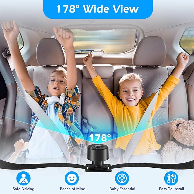Baby Car Camera,4.3" HD Infrared Night Vision Baby Car Mirror with 178° Wide View, Safety Rear Facing Car Set Camera for Infants Kids Toddlers