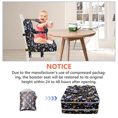 Toddler Booster Seat for Dining Table, Adjustable Safety Buckle Child Booster Seat with Backrest, PU Waterproof Easy Cleaning Portable Booster Cushion (Black)