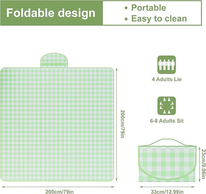 UDEAR Foldable Picnic Blanket,80"x80" Waterproof, Sandproof, Portable with Tote Bag for Beach, Park, Camping, and Travel,Green Plaid