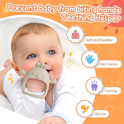 5 Packs Baby Teething Toys for Babies Over 3 Months, Food Grade Silicone Teething Mitten, Anti Dropping Wrist Hand Teethers Baby Chew Toys for Sucking Needs, BPA Free (Caramel)