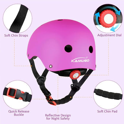KAMUGO Kids Adjustable Helmet, with Sports Protective Gear Set Knee Elbow Wrist Pads for Toddler Age 2-8 Boys Girls, Bike Skateboard Hoverboard Scooter Rollerblading Helmet Set