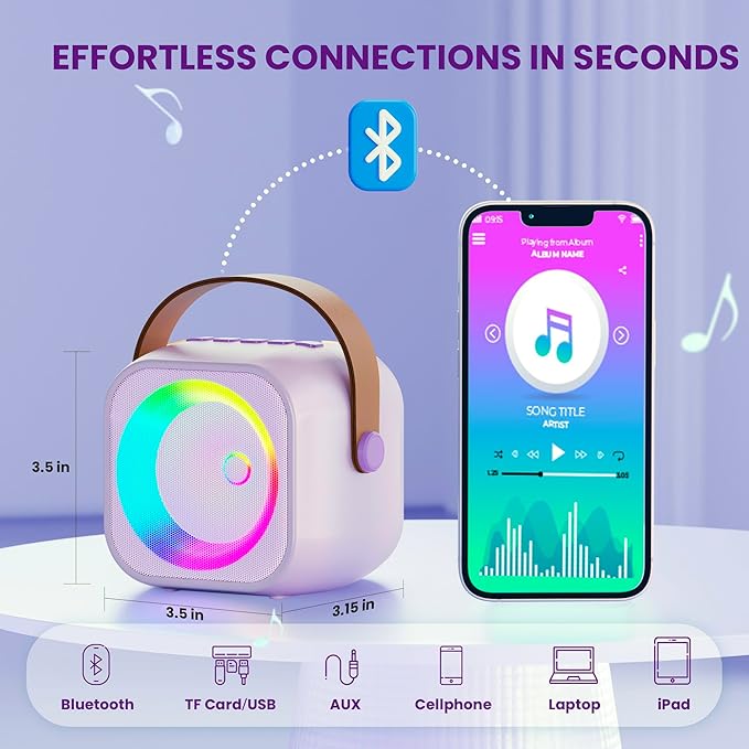 Karaoke Machine for Kids Toys for 4-12+ Year Old, Mini Portable Bluetooth Speaker with 2 Wireless Microphones, Birthday Party for Girls Boys