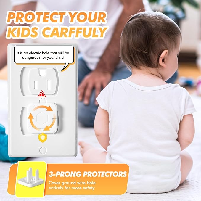 Thyle 100 Pcs Outlet Covers Protectors Plug Bulk Child Baby Proofing Proof for US 3-prong Electrical Outlets Easy Install Socket Sturdy Safe Secure Baby Proofing Kit for Home Office