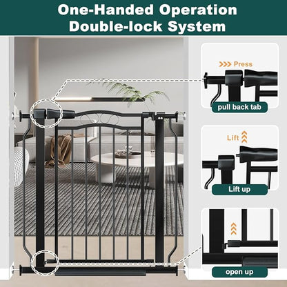 Baby Gate for Stairs 29.53"-53.1" Extra Wide, Pressure Mounted Dog Gate Indoor, Walk Thru Pet Gate for Cat Dog Child,Pet Gates for The House Doorway Black