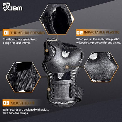 JBM Teenager Adult Bike Knee Pads and Elbow Pads with Wrist Guards Protective Gear Set for Biking, Riding, Cycling and Multi Sports Safety Scooter, Skateboard, Bicycle
