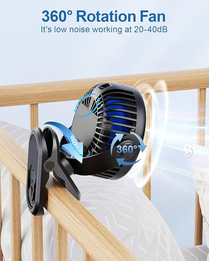 SWEETFULL Portable Clip on Fan - Battery Operated Stroller Fan, 4000mAh Small Rechargeable Fans with LED Display, 4 Speeds, Mini Personal Cooling Desk Cooler for Golf Cart Travel Camping Gym (Black)