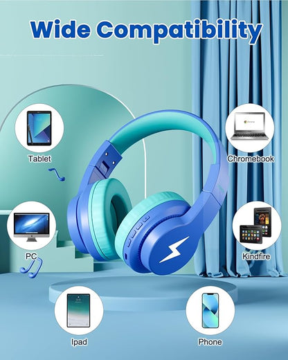 seenda Kids Headphones Wireless, Bluetooth Headphones for Kid with 85/94dB Volume Limit, 45H Play Time, 3 Light Modes, Built-in Mic Headset for Toddler Boy Girl Travel School iPhone iPad Tablet