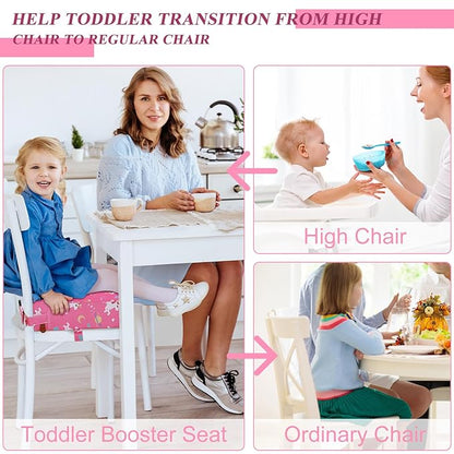 Toddler Booster Seat for Dining Table, Stronger Support Booster Seat for Table Washable 2 Safer Straps Non-Slip Bottom Portable for Kids Baby Increasing Cushion for Travel Home