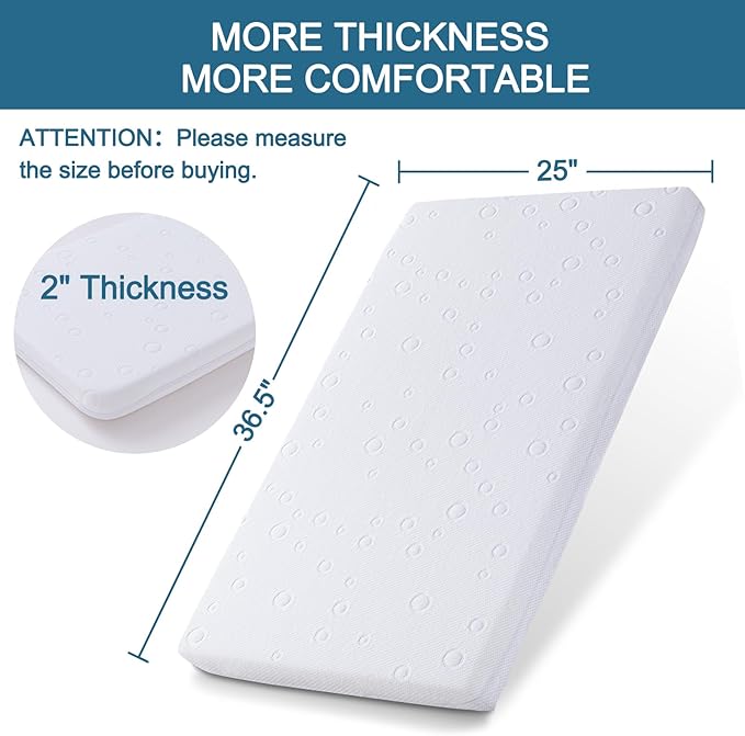 Baby Bassinet Mattress Pad, 36.5" x 25" x 2" Dual Sided Gel Memory Foam Mattress with Removable Soft Cover Fit for Dream On Me Nest/Zodiak/Zoom Portable, Pamo Babe Deluxe and Baby Trend Playard