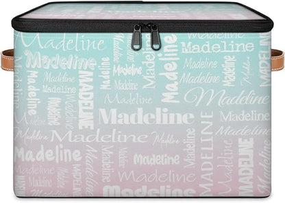 Custom Storage Basket with Name, Personalized Storage Bins with Zipper Lid, Foldable Fabric Storage Box Large capacity with Handle Green Pink