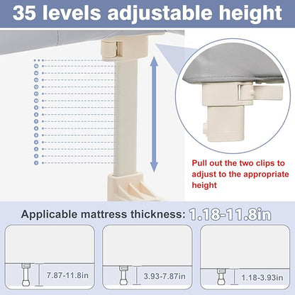 Ciilee Baby Bed Rail for Toddlers Portable Travel Kids Beds Guard Rails for Queen Bed Foldable Children Side Railing for Twin Beds Adjustable Bedrail Barandas para Camas de Niños（Grey,48in